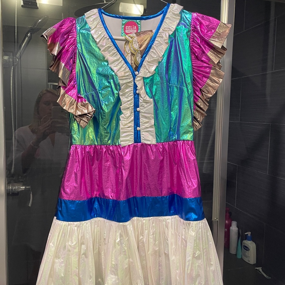Celia B metallic dress with tie waist